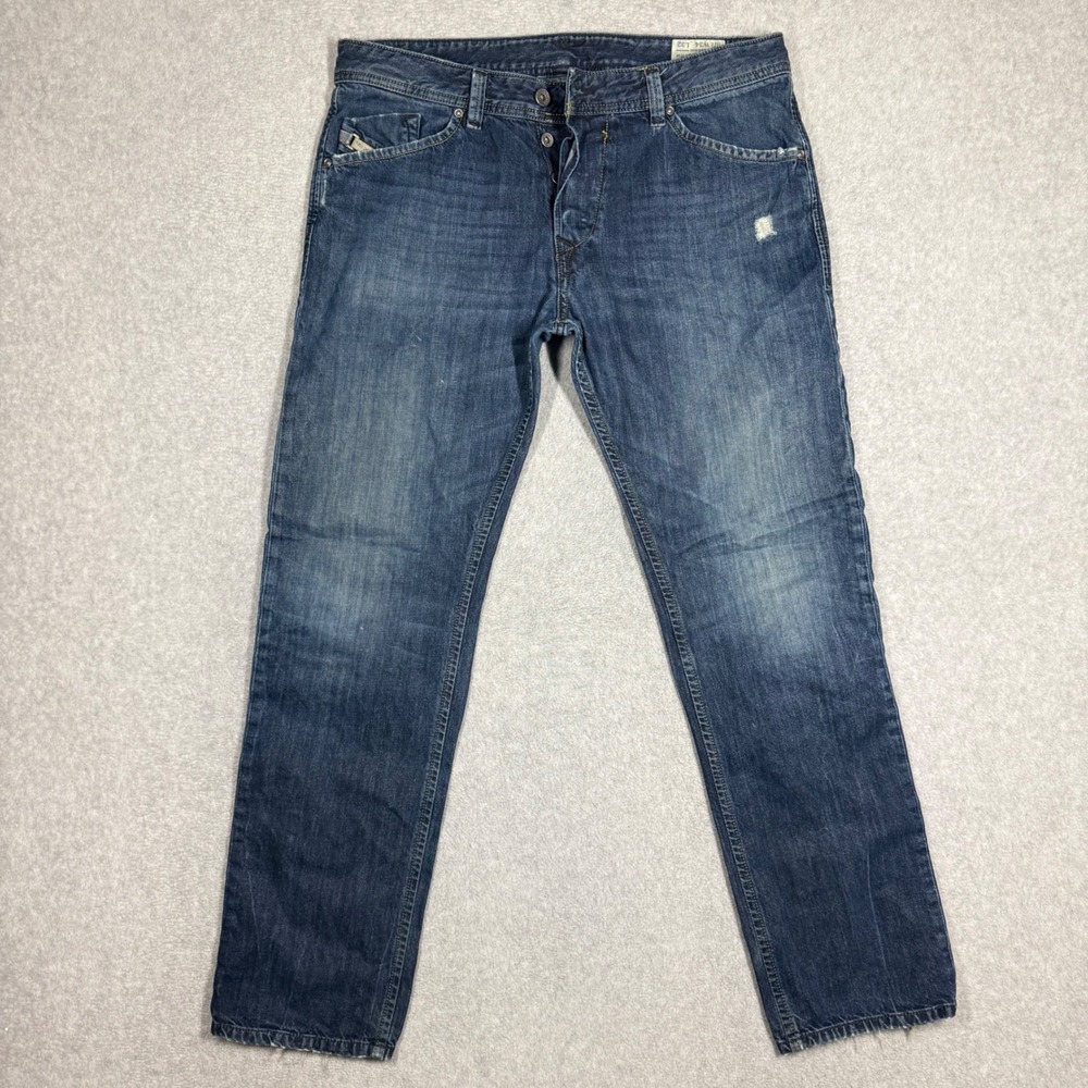 Diesel Darron Regular Slim Tapered Jeans Mens 34x31 Blue Wash ORM80 Button Fly - Picture 2 of 16